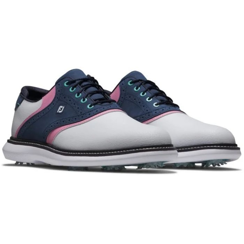 FootJoy Traditions Mens US Size 10 Saddle Golf Shoes White/Blue/Pink 57959